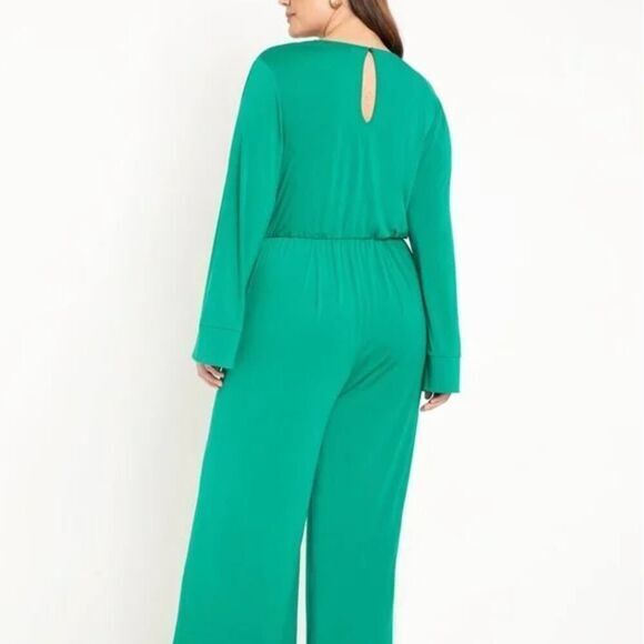 New! Eloquii Tie Front Knit‎ Jumpsuit green, plus size 20 - Picture 3 of 16